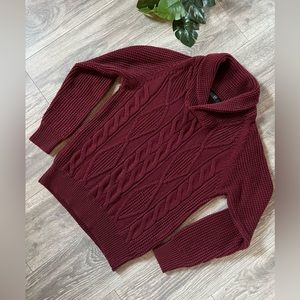 Zara man shawl collared cable knit sweater.